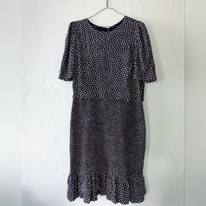 Ann Taylor Smocked Skirt Dress in Taupe and Navy Dots